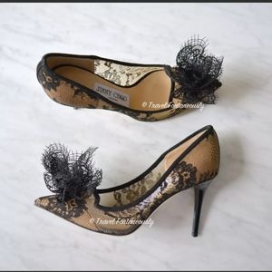 *SOLD* Jimmy Choo Duchess Black Lace Floral Bow Pumps Heels Size 34